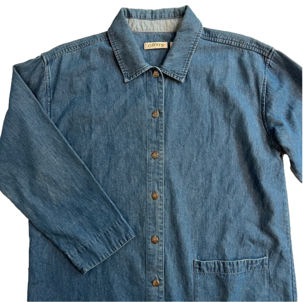 Orvis Denim Long Sleeved Button Up Shirt Dress, E… - image 2